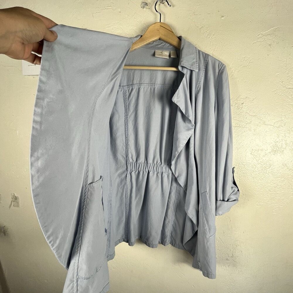 Chico’s Jacket Size 0 Blue 100% Lyocell Waterfall Drape Roll Up Sleeves - Picture 12 of 13